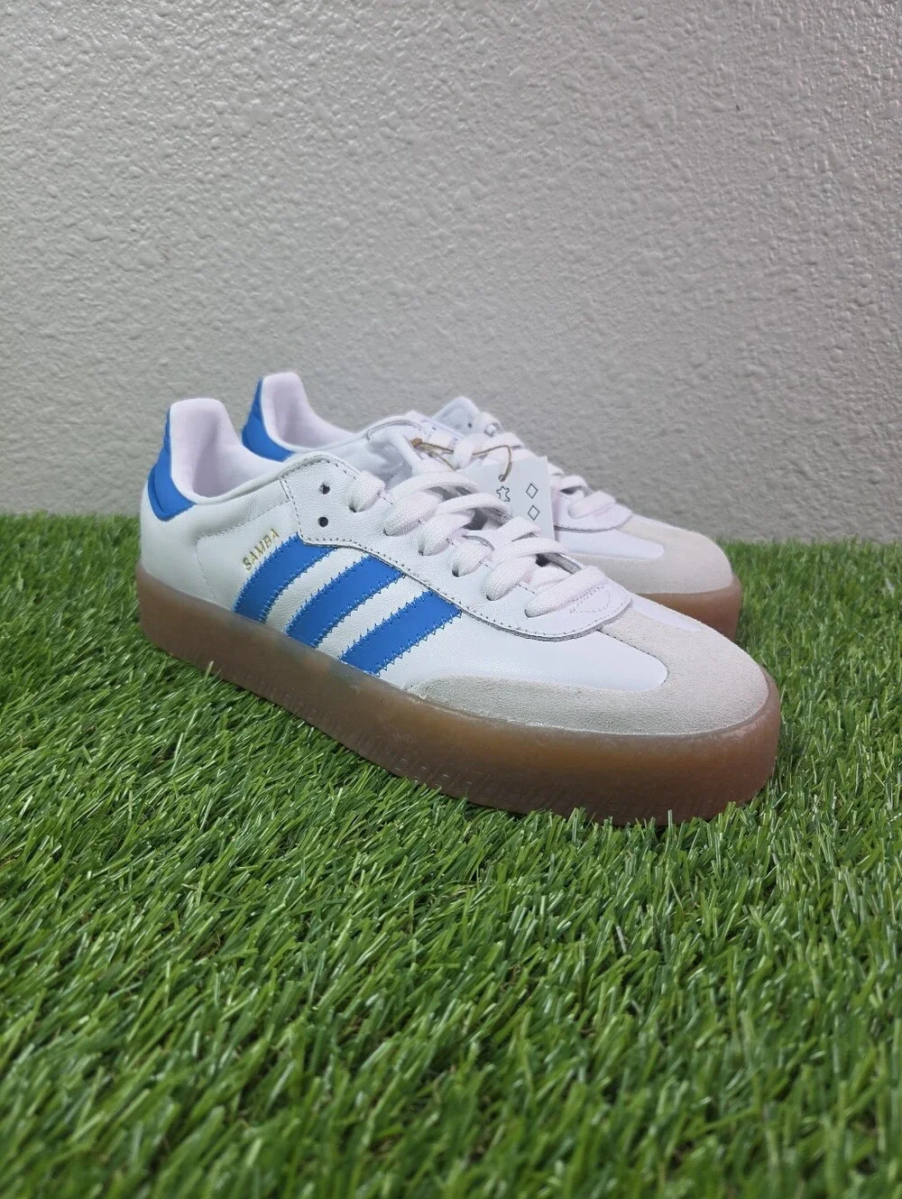 Adidas Samba J White Bright Blue Gum JQ1236 GS Size 5.5/Women's Size 7